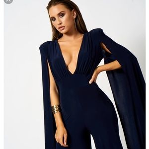 Club L deep plunge navy jumpsuit